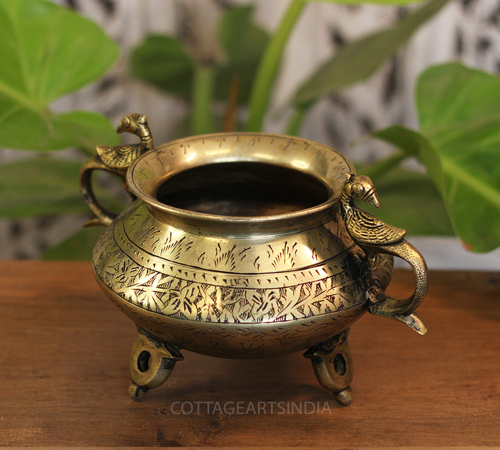 Brass Vintage Carved Planter