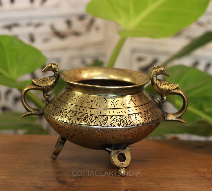Brass Vintage Carved Planter