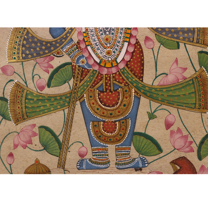 Sacred Shrinathji Pichwai Painting with Gold Accents on Paper