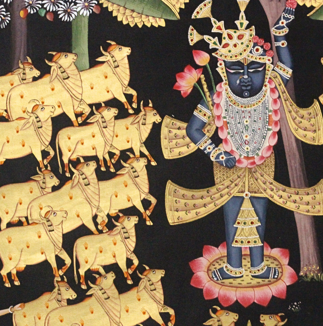 Shrinathji Pichwai Painting with Cows Under Kadamba Tree