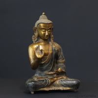 Brass Blessing Buddha in Matte Black & Antique Gold
