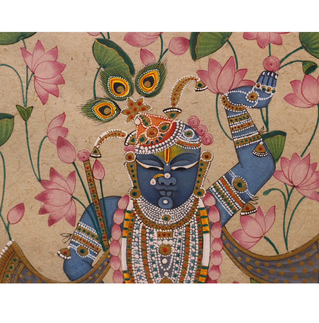 Sacred Shrinathji Pichwai Painting with Gold Accents on Paper