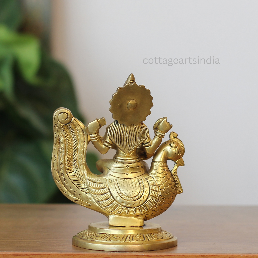 Handcrafted Brass Goddess Saraswati Idol on Swan