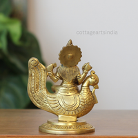 Handcrafted Brass Goddess Saraswati Idol on Swan