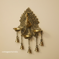 Handcrafted Brass Peacock Wall Hanging with 3 Diyas & Bells | Traditional Indian Wall Décor