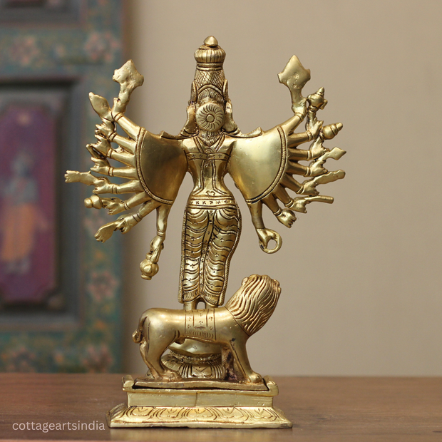18-Armed Brass Goddess Durga Mahishasuramardini | Durga Sculpture