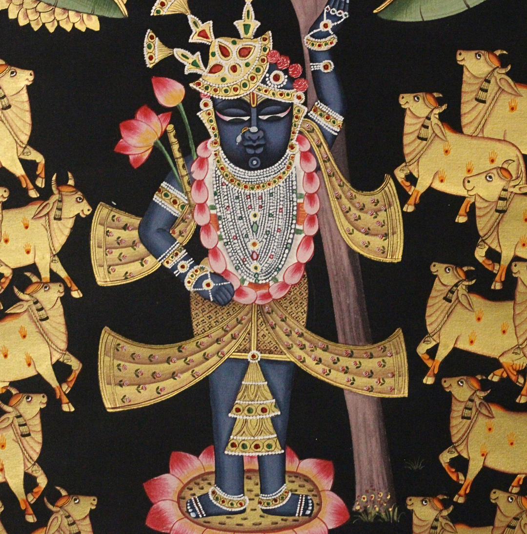 Shrinathji Pichwai Painting with Cows Under Kadamba Tree