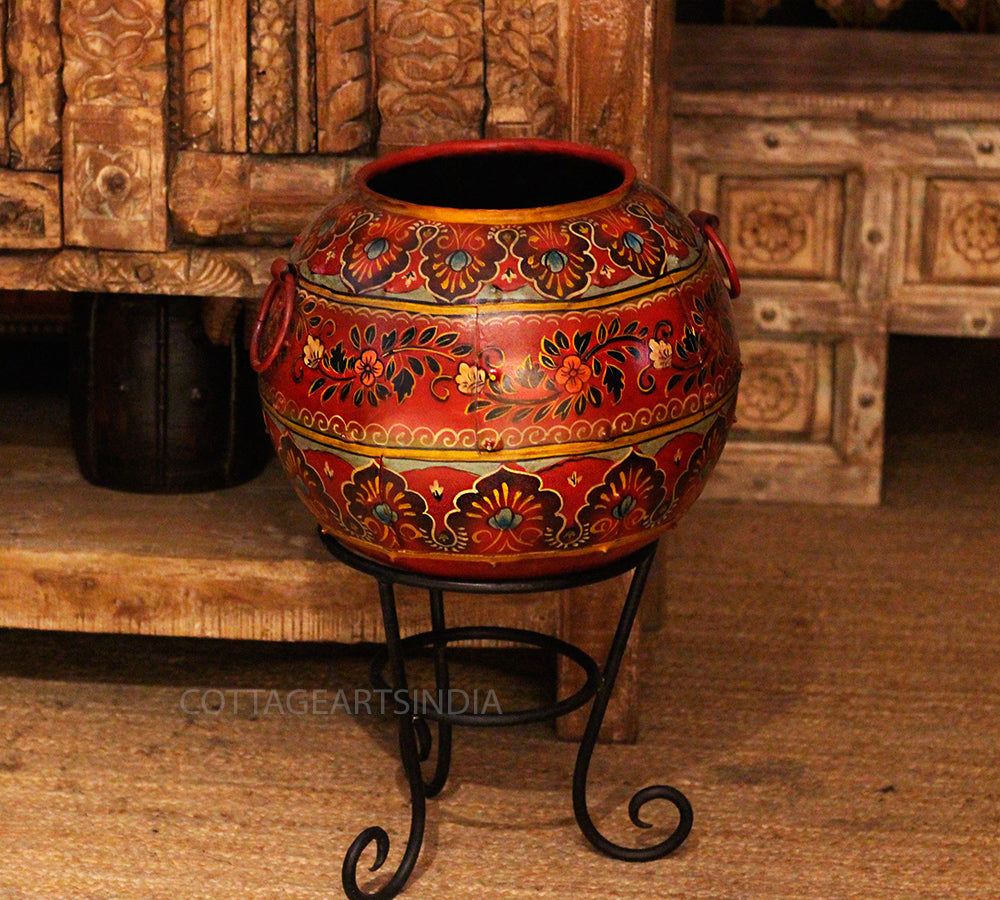 Handpainted Floral Antique Finished Pot