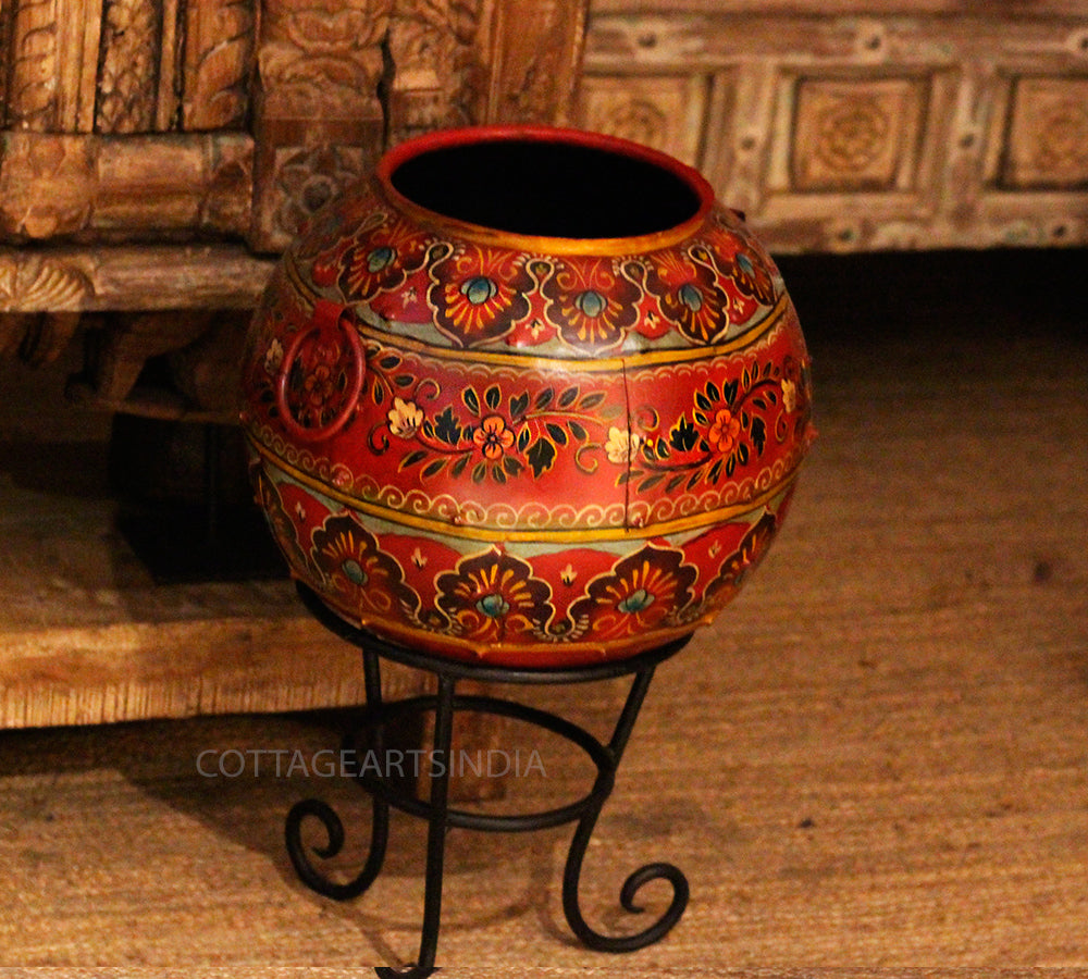Handpainted Floral Antique Finished Pot