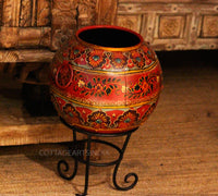 Handpainted Floral Antique Finished Pot