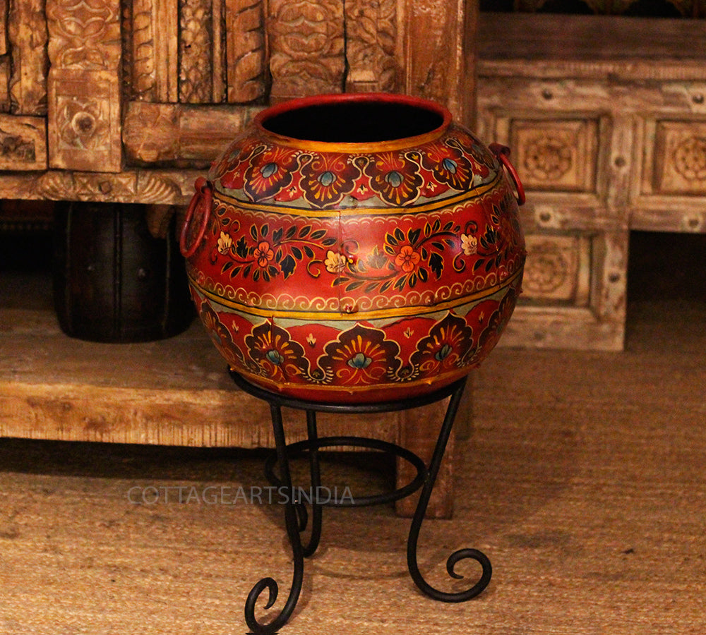 Handpainted Floral Antique Finished Pot