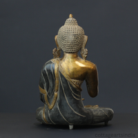 Brass Blessing Buddha in Matte Black & Antique Gold