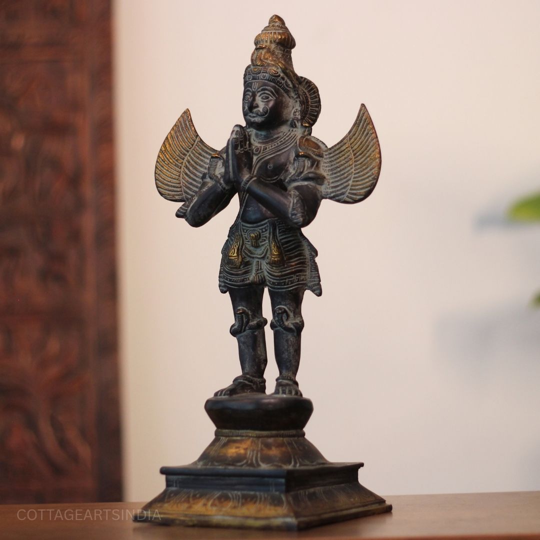 Brass Garuda Standing Black Rustic Finish -15"