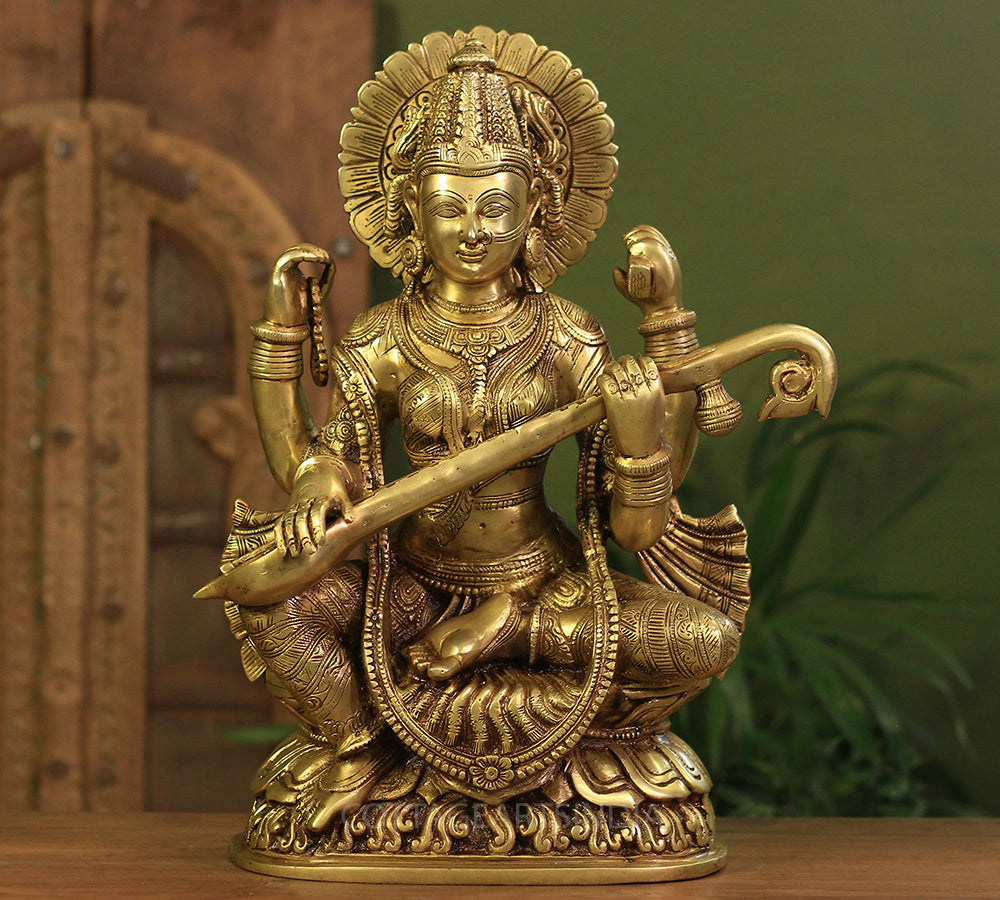 Brass Saraswati SuperFine Carving