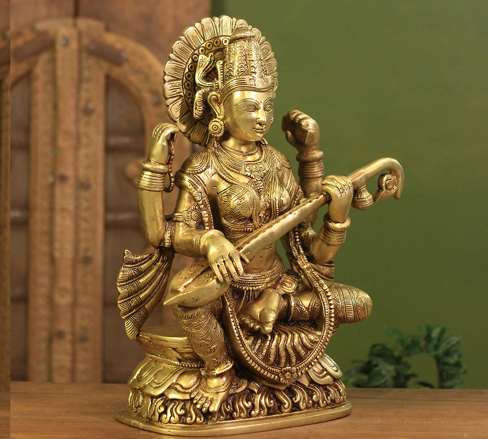 Brass Saraswati SuperFine Carving
