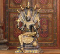 Brass Vishnu Black and Antique Gold Finish with Sheshnaag