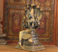 Brass Vishnu Black and Antique Gold Finish with Sheshnaag