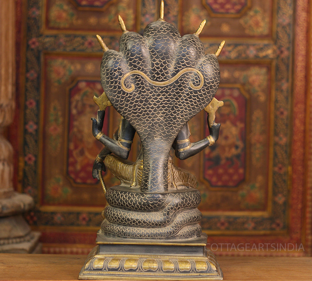 Brass Vishnu Black and Antique Gold Finish with Sheshnaag