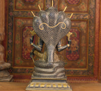 Brass Vishnu Black and Antique Gold Finish with Sheshnaag