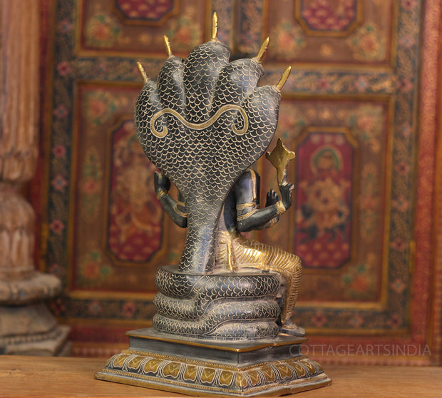 Brass Vishnu Black and Antique Gold Finish with Sheshnaag