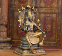 Brass Vishnu Black and Antique Gold Finish with Sheshnaag