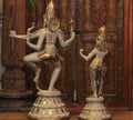Brass Shiva Parvati Dancing in Rustic - Gold Finish