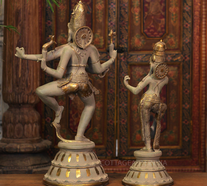Brass Shiva Parvati Dancing in Rustic - Gold Finish