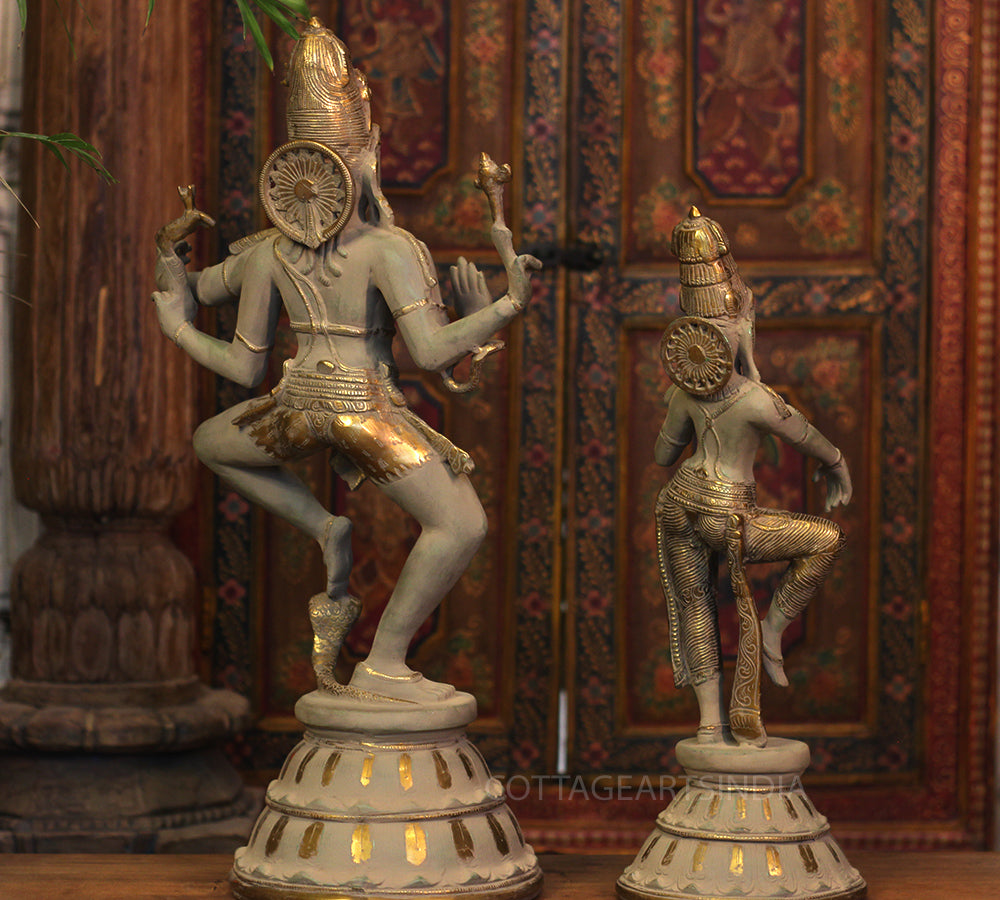 Brass Shiva Parvati Dancing in Rustic - Gold Finish