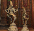 Brass Shiva Parvati Dancing in Rustic - Gold Finish