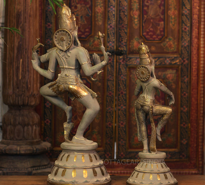 Brass Shiva Parvati Dancing in Rustic - Gold Finish