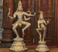 Brass Shiva Parvati Dancing in Rustic - Gold Finish