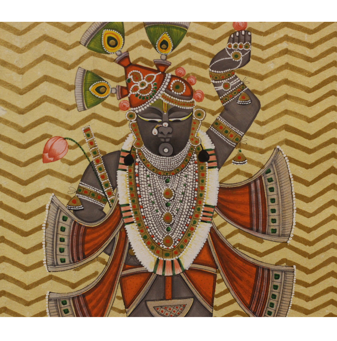 Sacred Shrinathji Pichwai Painting with Gold Accents on Paper