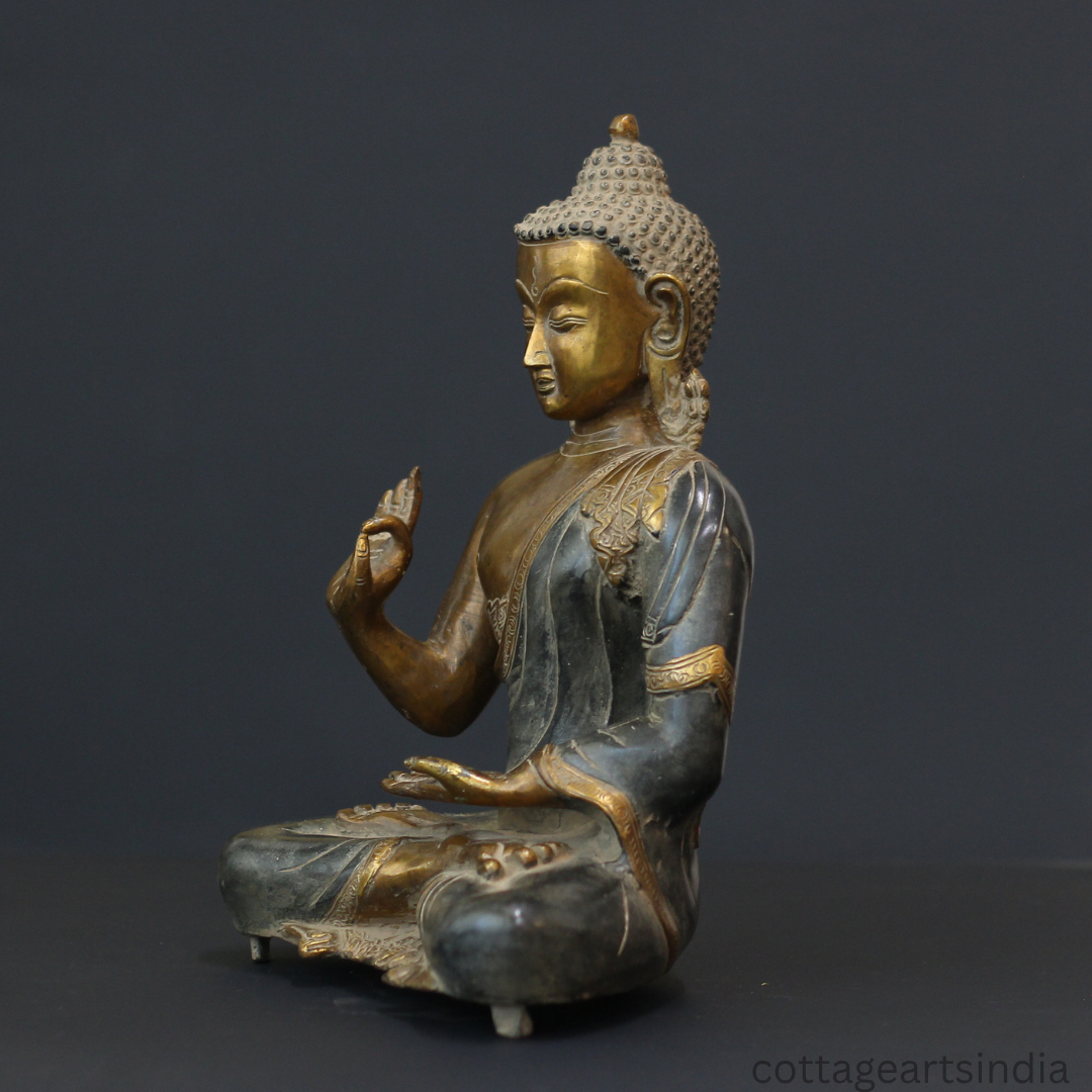 Brass Blessing Buddha in Matte Black & Antique Gold