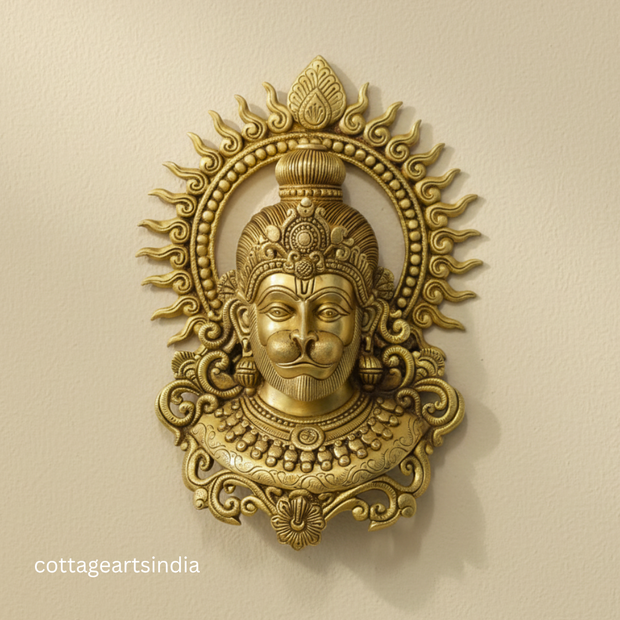Handcrafted Brass Lord Hanuman Wall Hanging | Traditional Divine Face Brass Décor