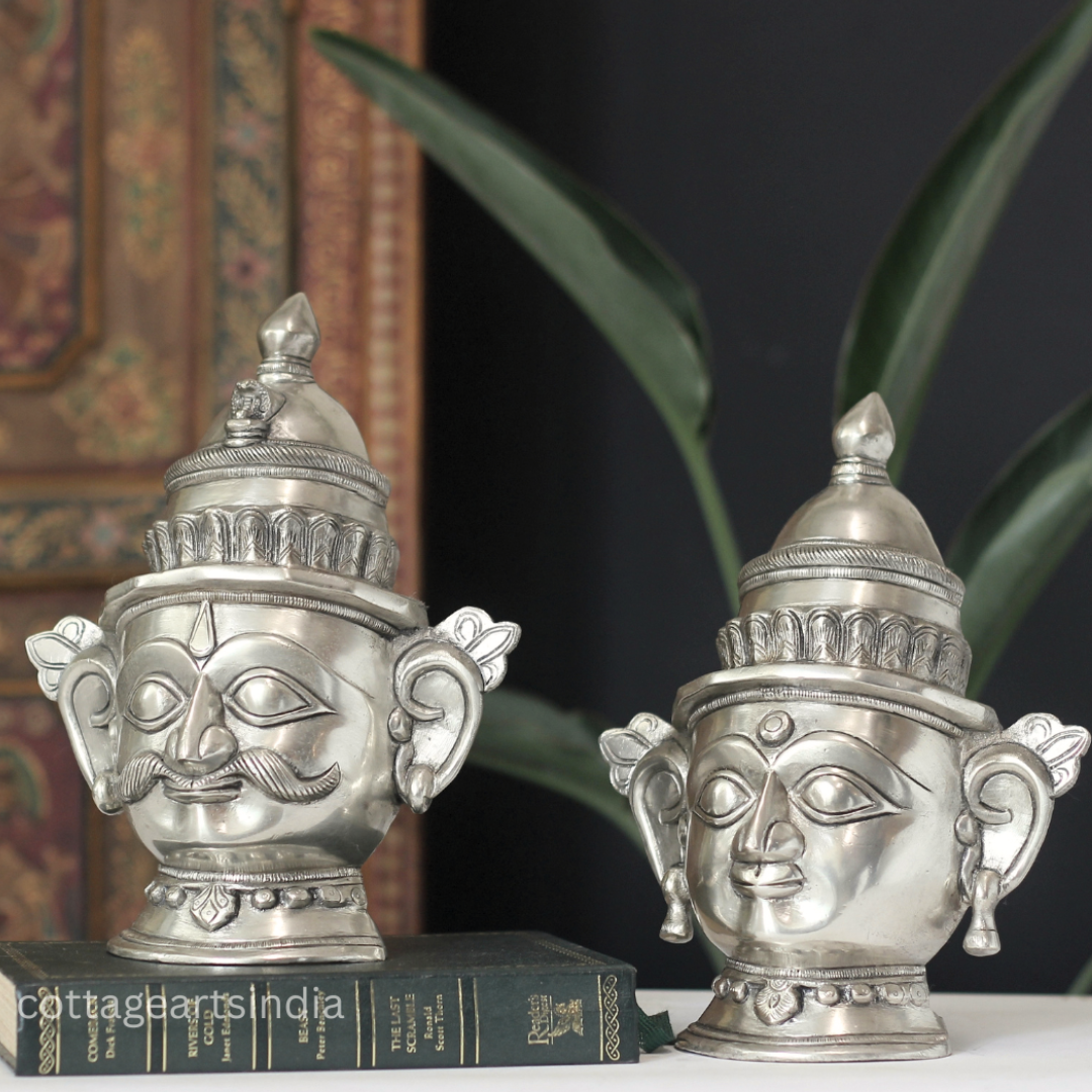 Silver Finished - Brass Shiva And Gauri Mukhlingam Mask