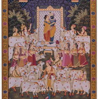 Shrinathji with Swaminiji Amidst Sacred Cows - Devotional Pichwai Painting