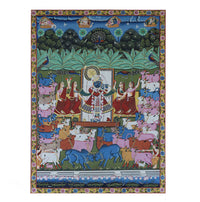 Hand-Painted Shrinathji Pichwai Painting | Krishna with Cows & Gopis