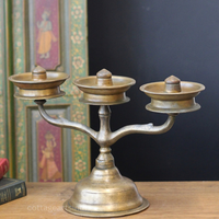 Brass Vintage Kavara Vilakku – 3 Branched Traditional Oil Lamp