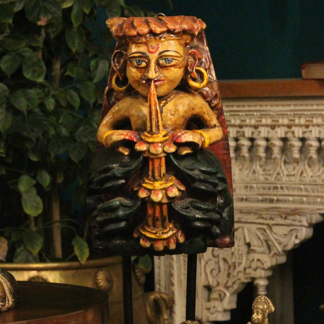 Vintage Wood /Stone Musician Apsara