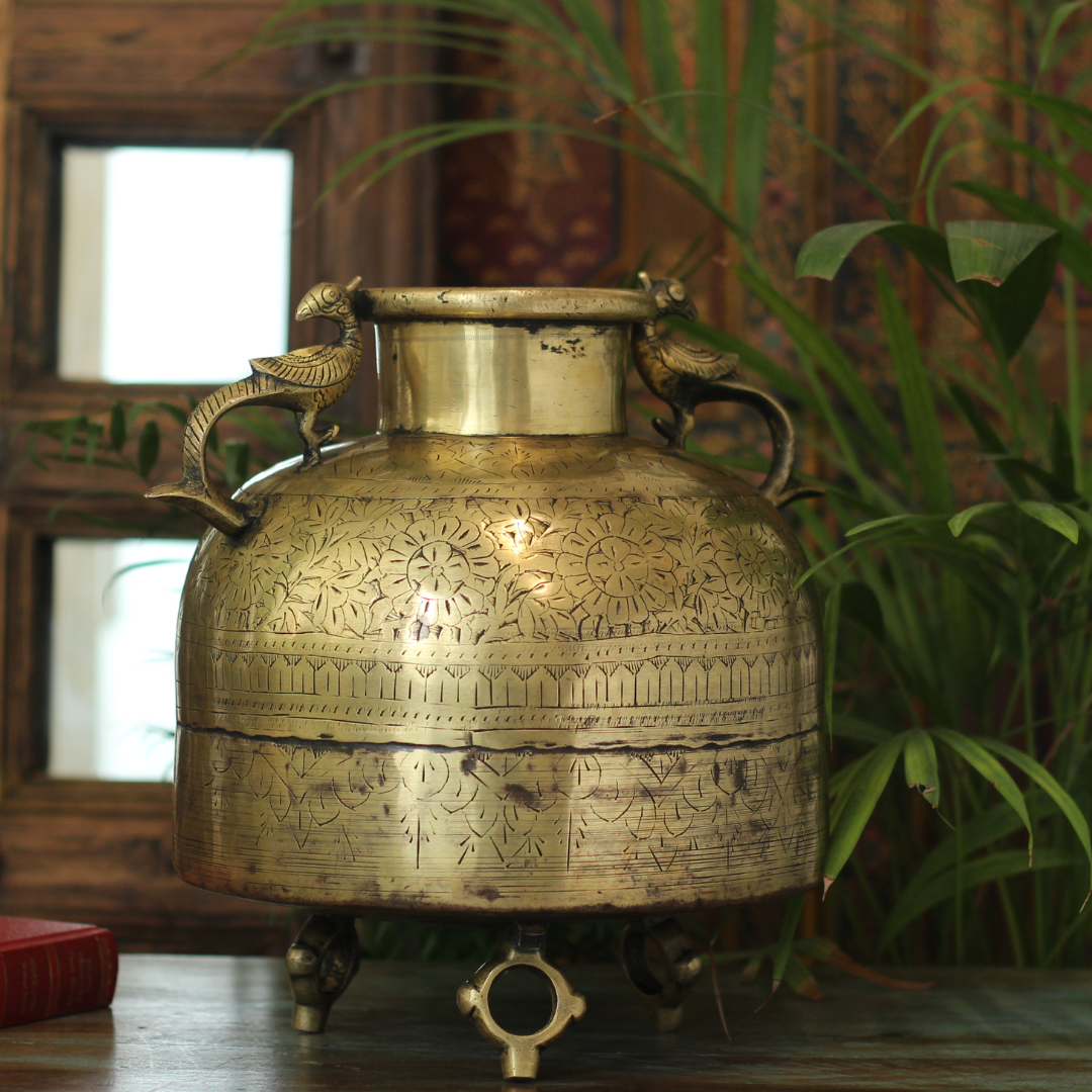 Brass Vintage Carved Planter