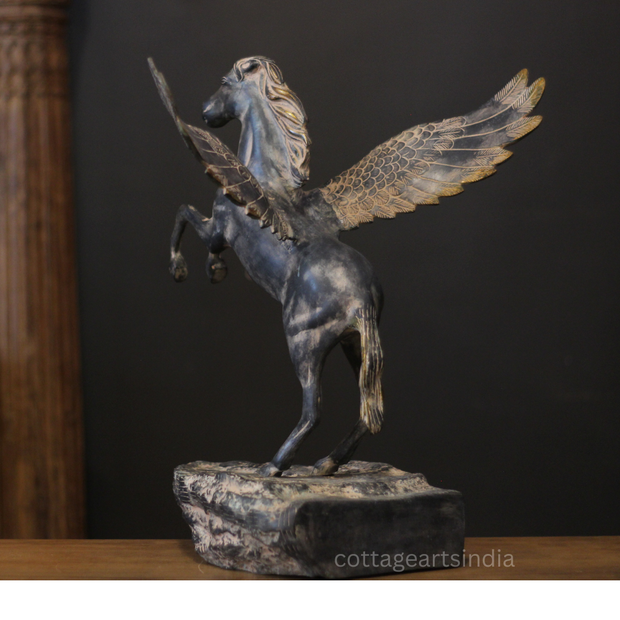Mythical Winged Horse Brass Sculpture | Black Antique Finish | Symbol of Strength & Freedom