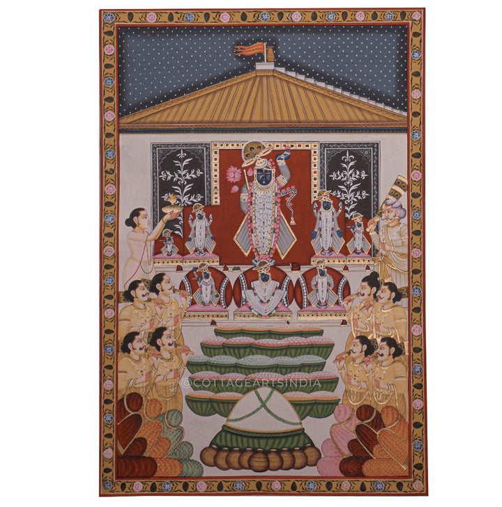 Shrinathji Annakut Darshan Pichwai Painting – Nathdwara Temple Festival Scene
