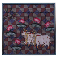 Cow and Lotus Pichwai Painting