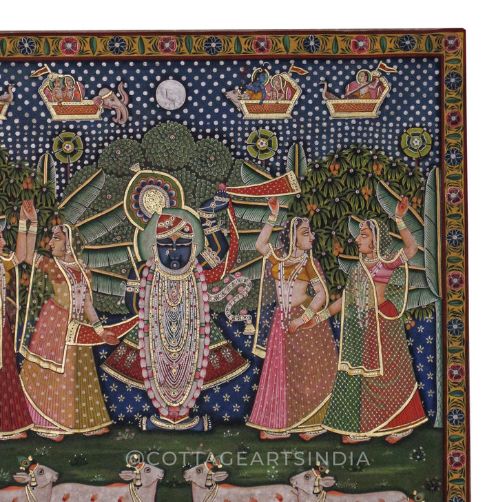 Raas Leela of Shrinathji with Gopis and Sacred Cows -Traditional Pichwai Painting