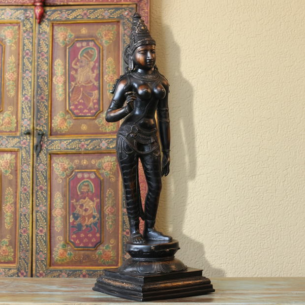 Handcrafted Uma Parvati Sculpture 27" | Chola Inspired South Indian Goddess Statue