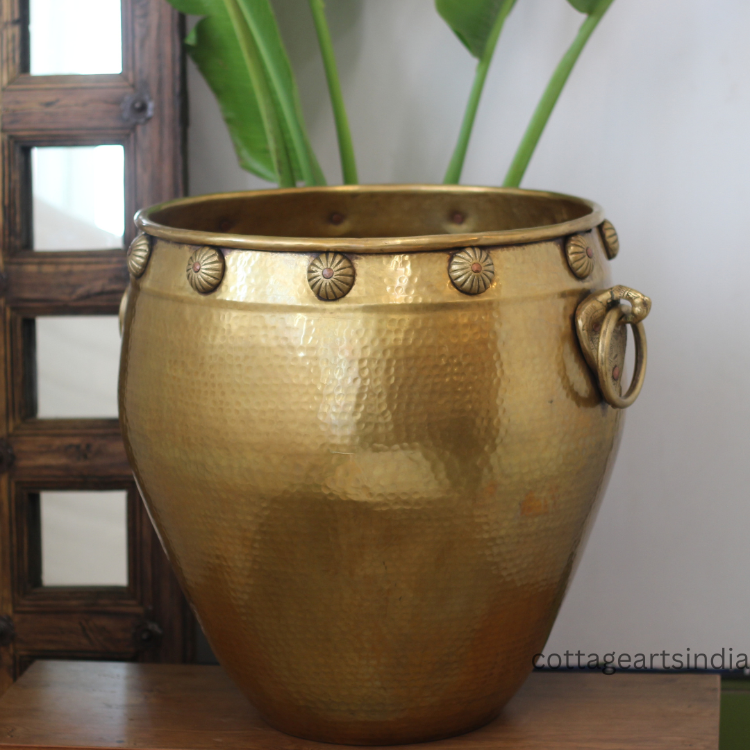 Brass Vintage Carved Planter