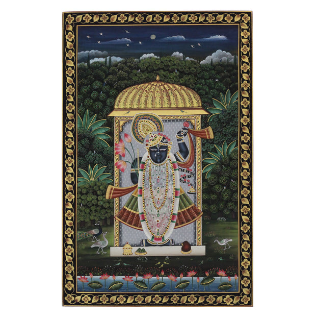 Shrinathji Lotus Pavilion Hand Painted Pichwai Painting | Gold Foil Nathdwara Art