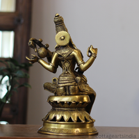Brass Saraswati on Lotus Stand 13"