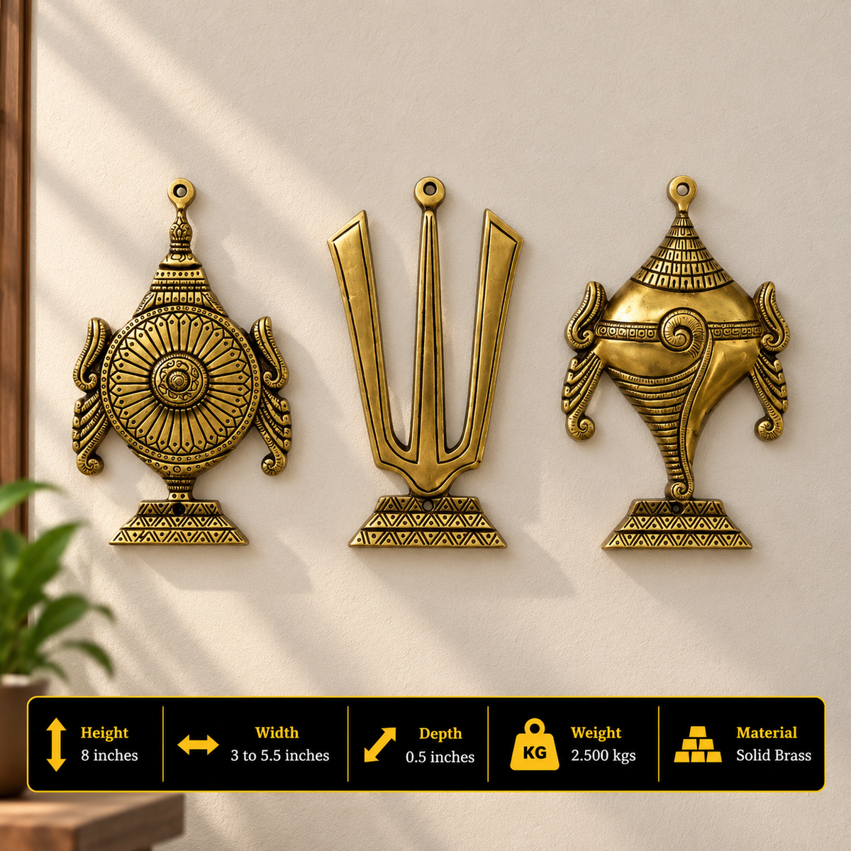 Brass Shankha Chakra Namam Wall Décor Set of 3