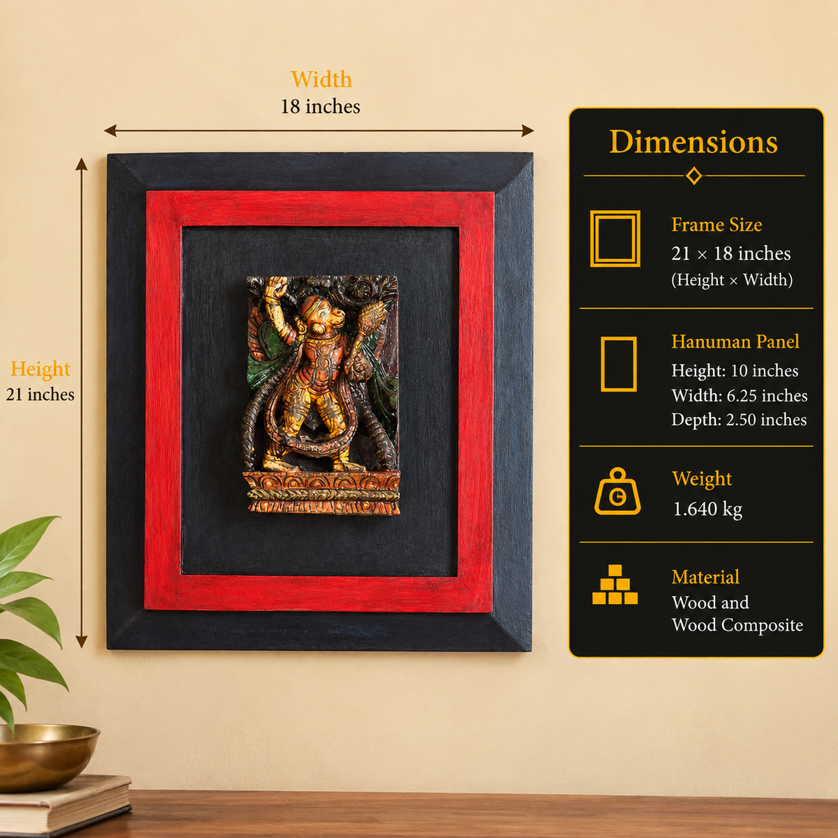 Wooden Frame Hanuman Wall Hanging